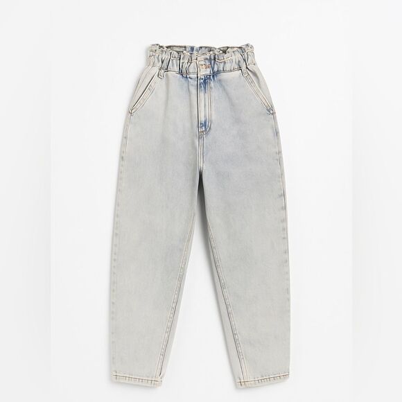 Zara Baggy Paperbag Barrel Jeans Light Wash Tapered Ankle High Rise Sz 2 grunge - Picture 1 of 11